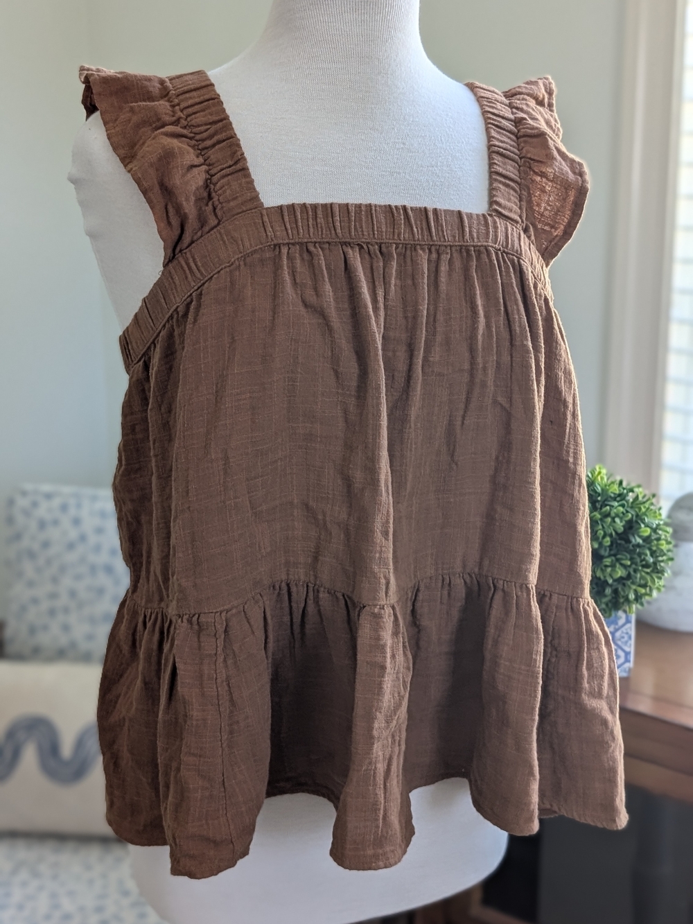 Brown Ruffle Sleeve Top - Picture 2 of 3